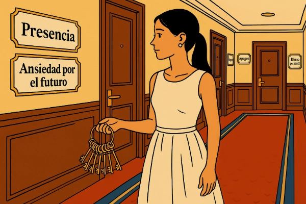 Ilustración de una persona en una habitación luminosa