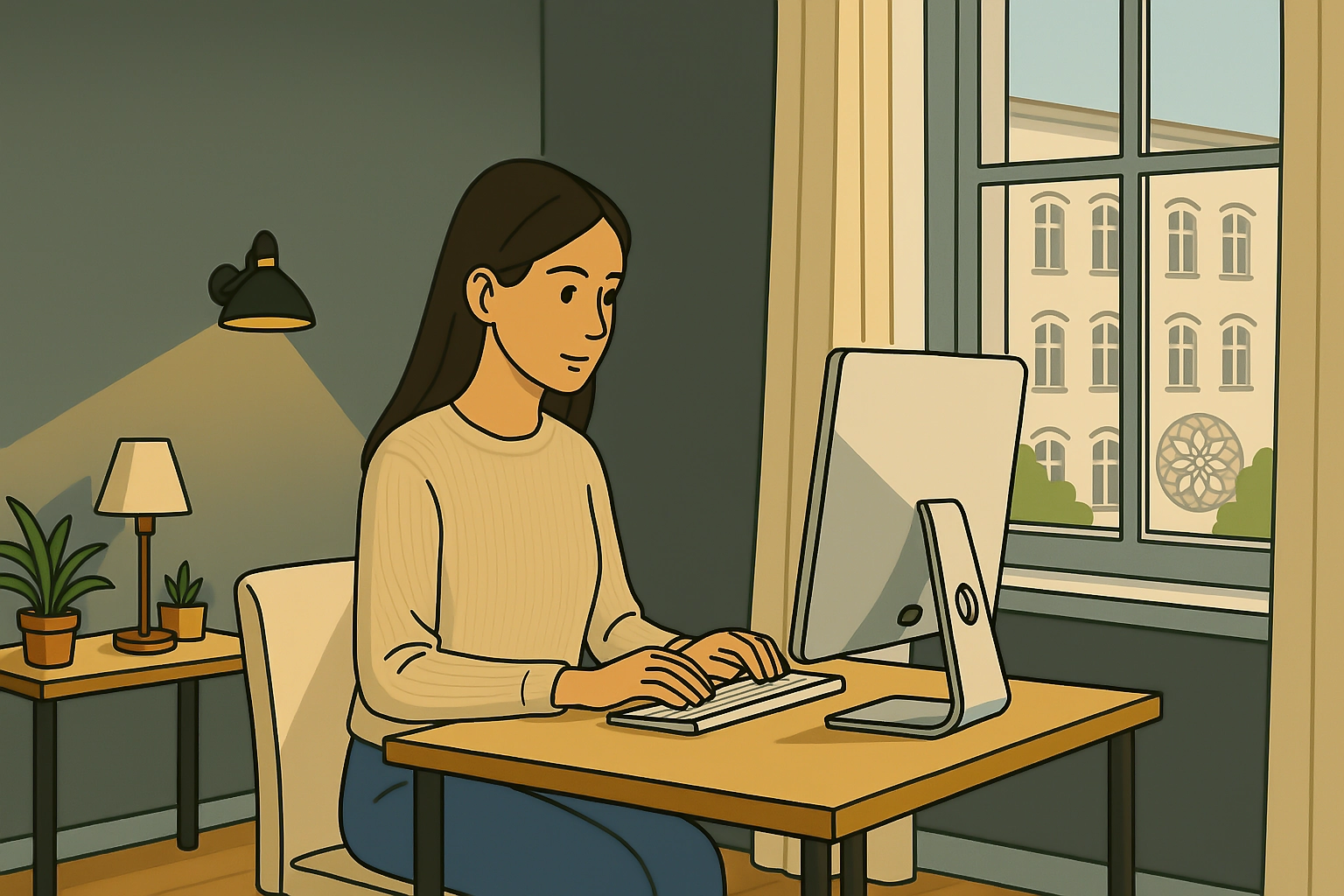 Persona escribiendo en un entorno sereno